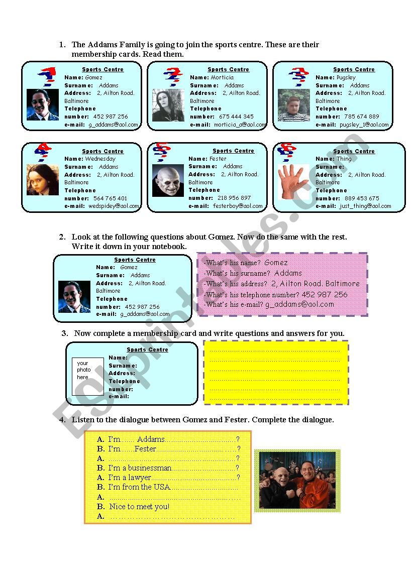 the adams family worksheet