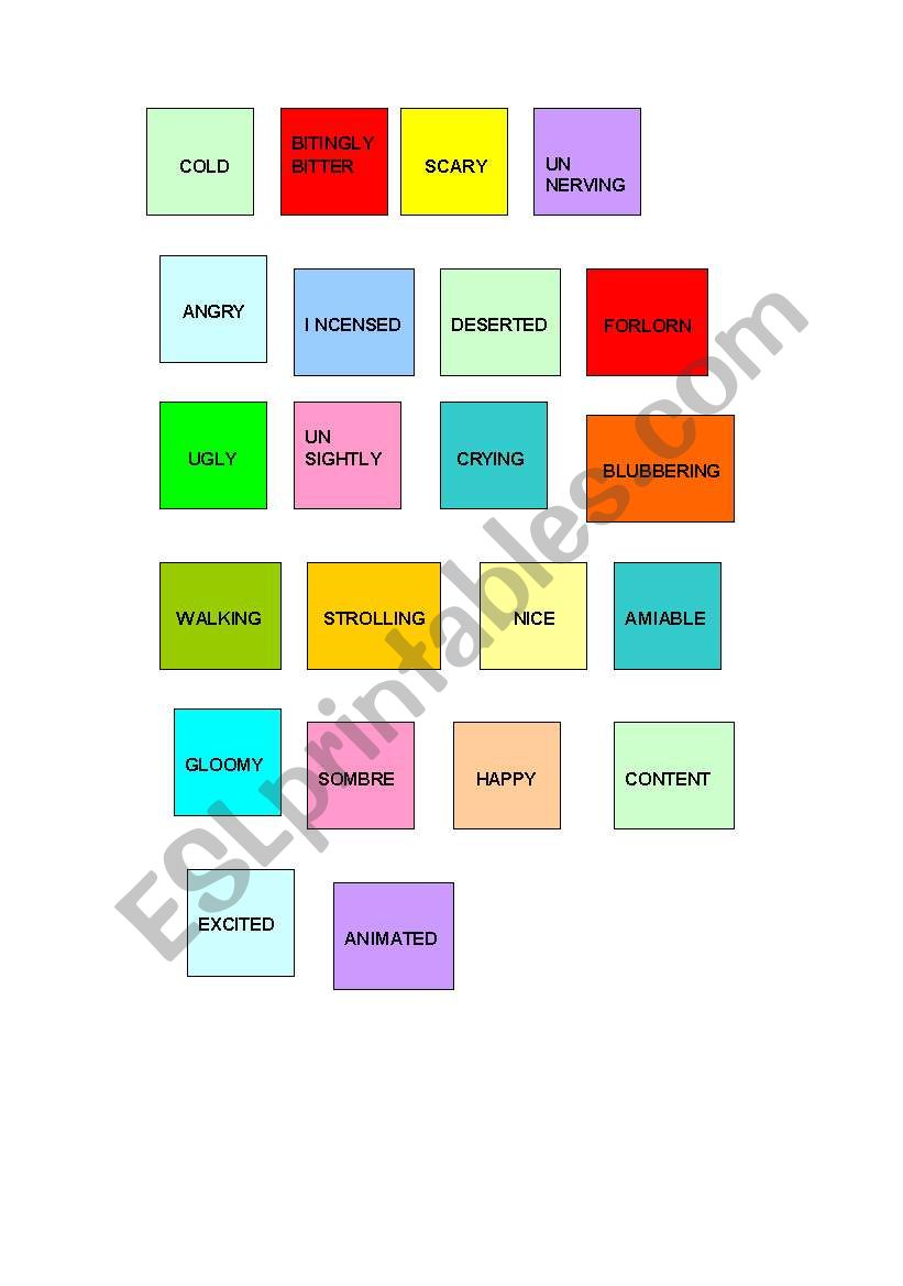 Synonyms matching activity worksheet