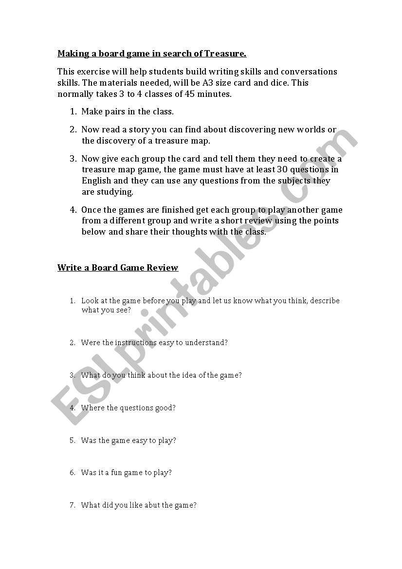 Create a board game and write a review