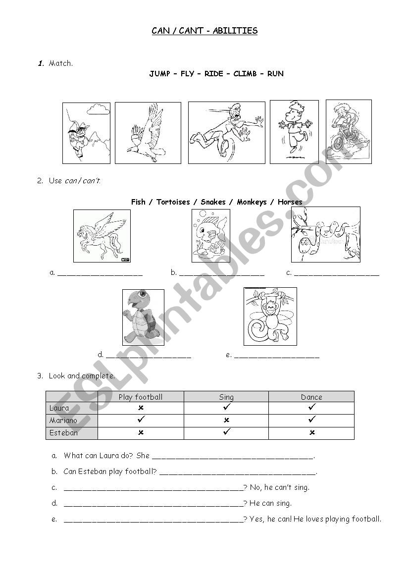 Can / Cant - Abilities worksheet