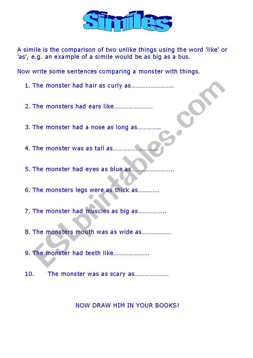 simile worksheet