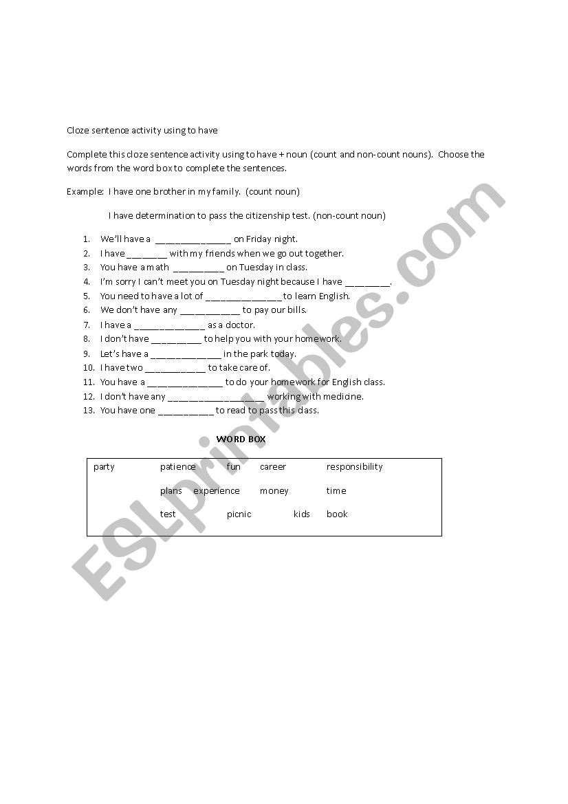 cloze-sentence-worksheet-using-to-have-esl-worksheet-by-rose3