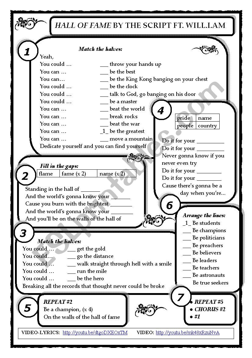 HALL  OF FAME (SONG) worksheet