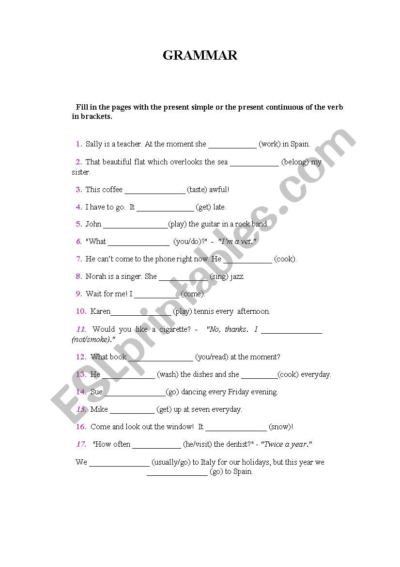 GRAMAR CONSOLIDATION worksheet