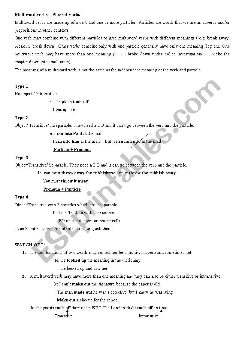 Multiple Words- Phrasal Verbs worksheet