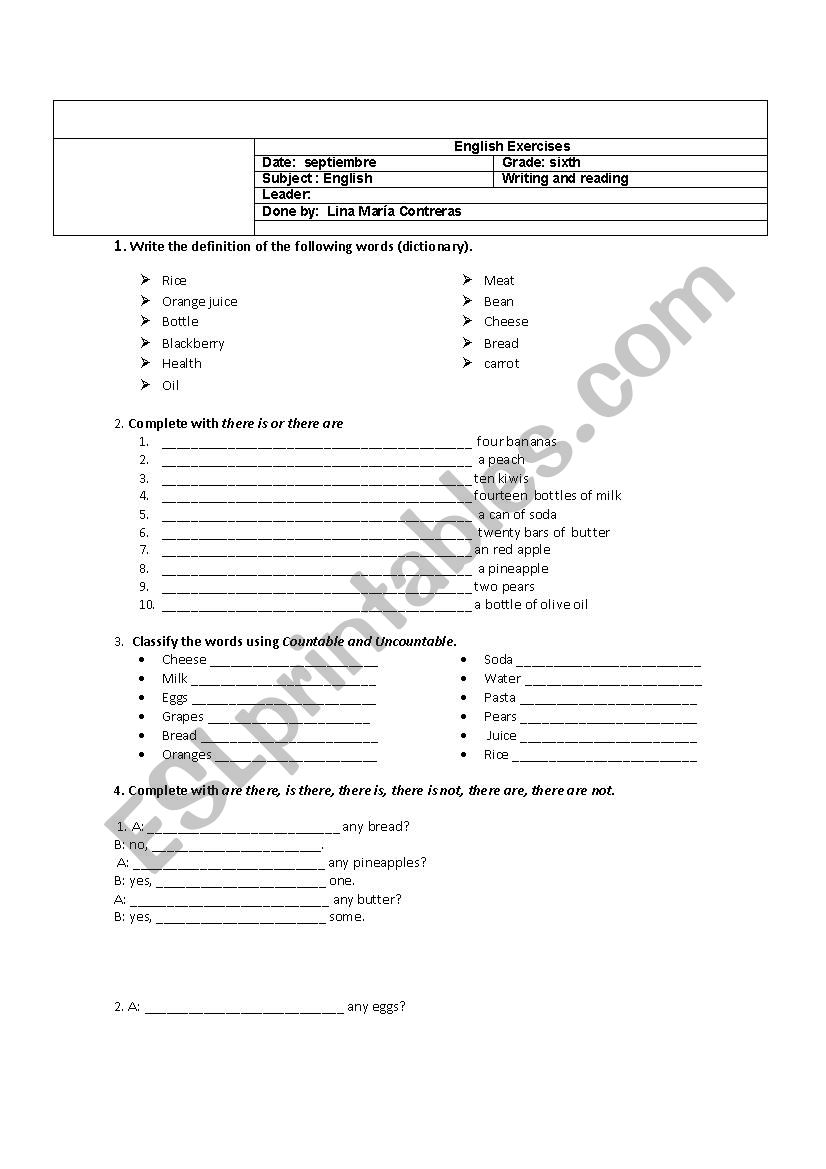 exercises for sixth grade worksheet