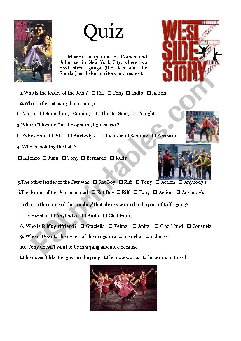 West Side Story quiz worksheet