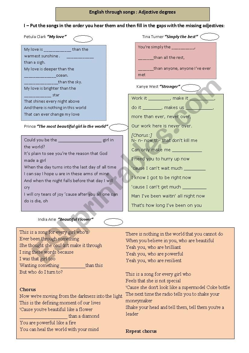 Comparatives and Superlatives through songs