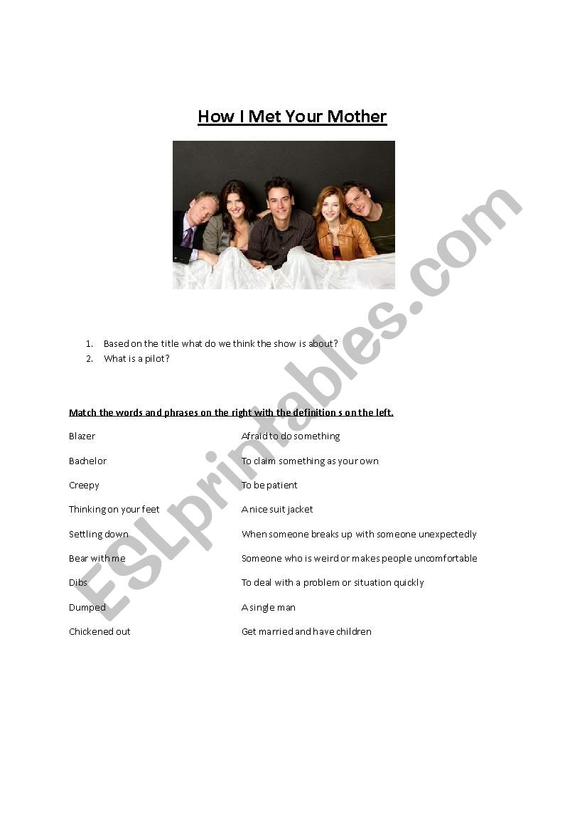 How I Met Your Mother S01-E01 worksheet