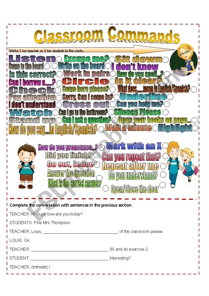 Classroom Commands worksheet