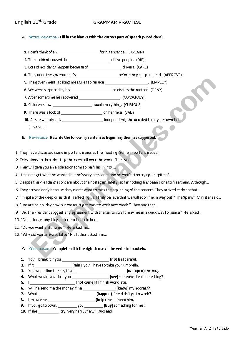 Grammar test worksheet