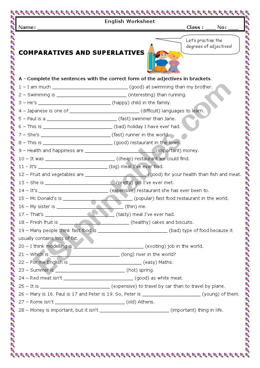 Degrees of adjectives (with Key)