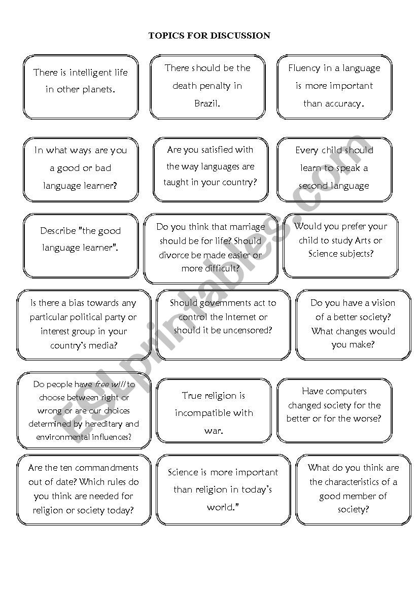 TOPICS FOR DISCUSSION ESL Worksheet By AlineCami