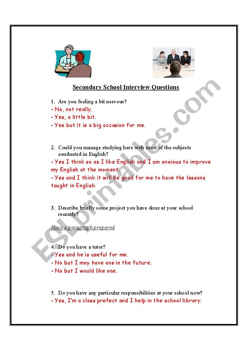 School interview dialogue and practise