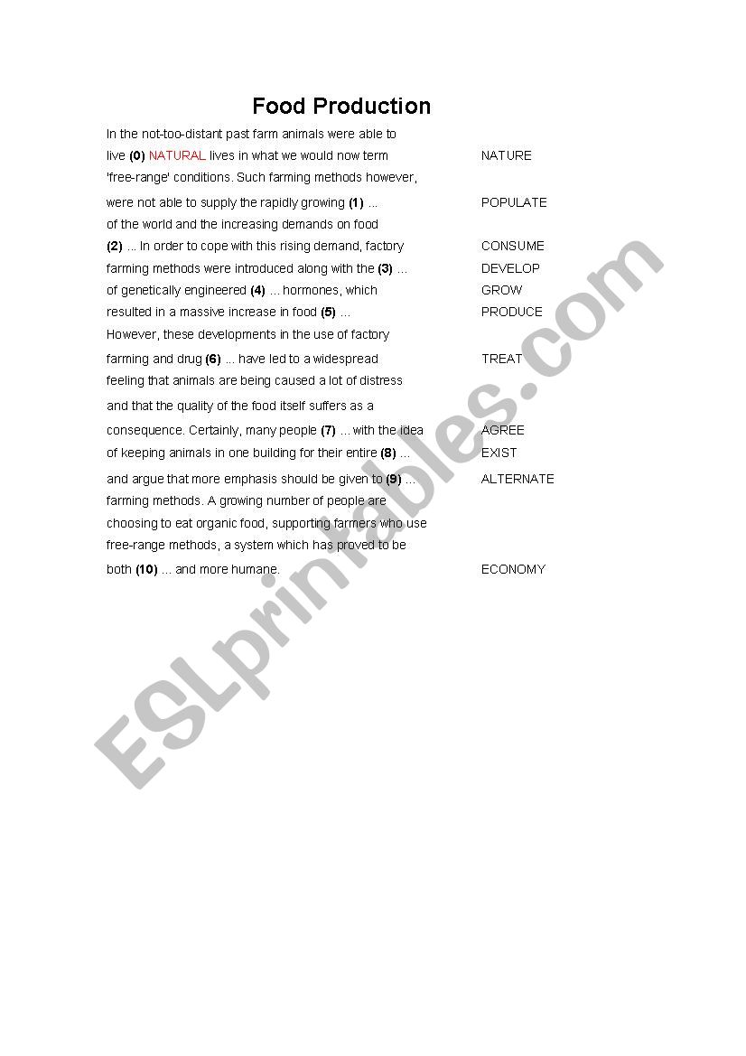 FOOD worksheet
