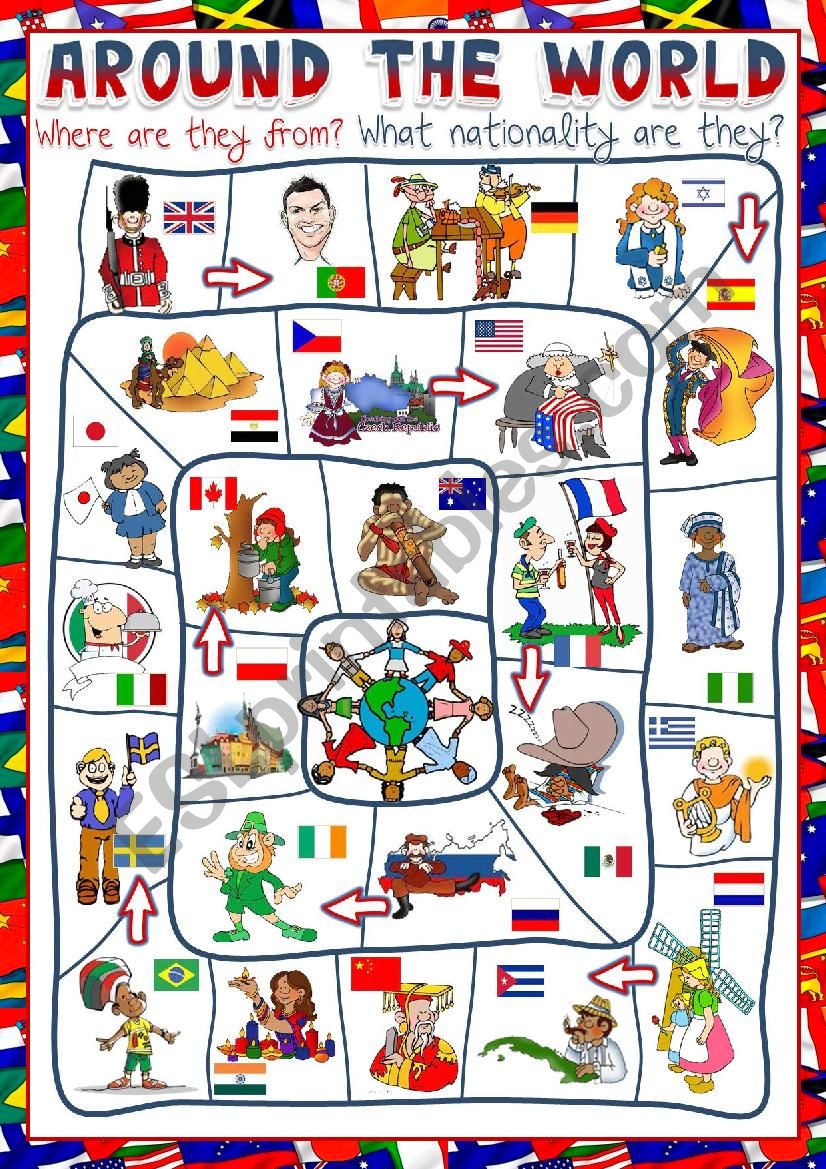 Around the world - board game worksheet