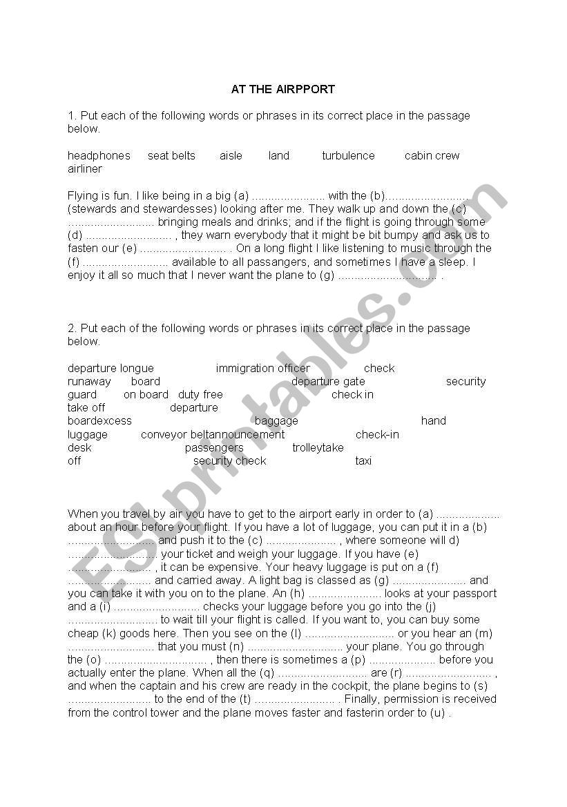 AT THE AIRPORT - VOCABULARY EXERCISES