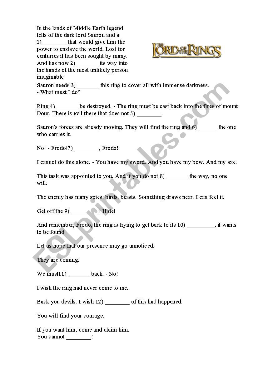 the-fellowship-of-the-ring-1 worksheet