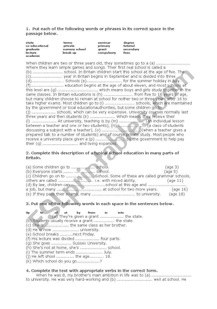 EDUCATION worksheet