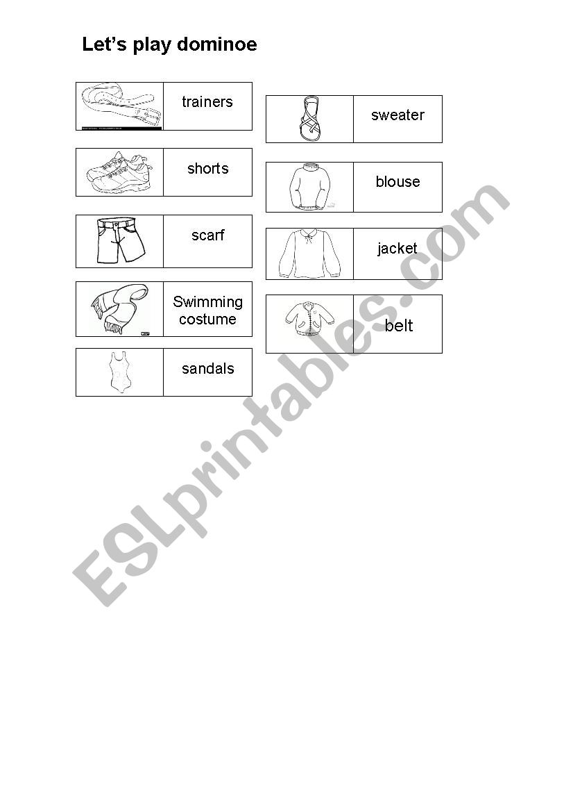 dominoe clothing worksheet