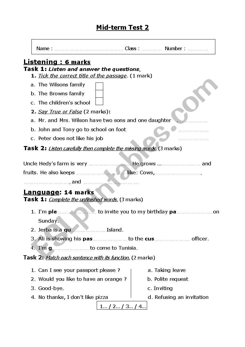 Mid term test 2       7 TH FORMS