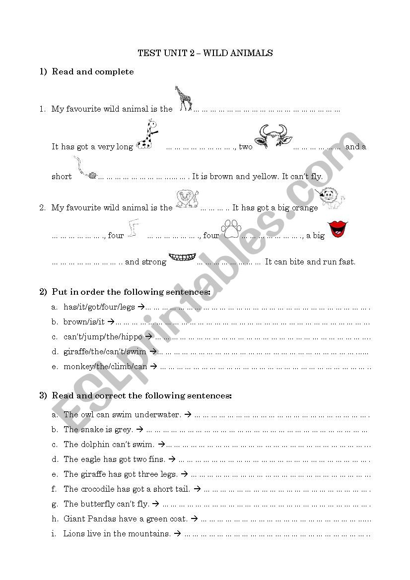 wild animals worksheet