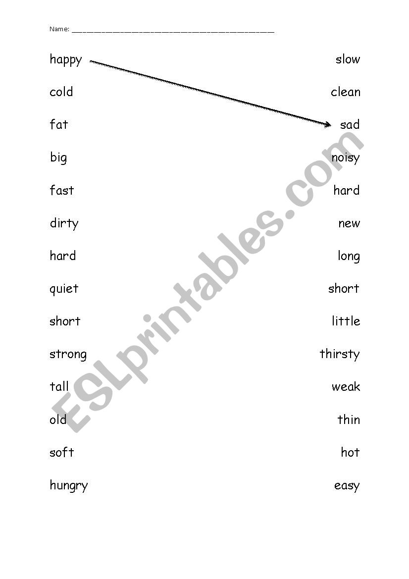 Match the Opposite Adjectives Worksheet 
