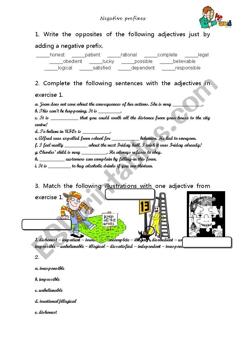 Negative prefixes worksheet