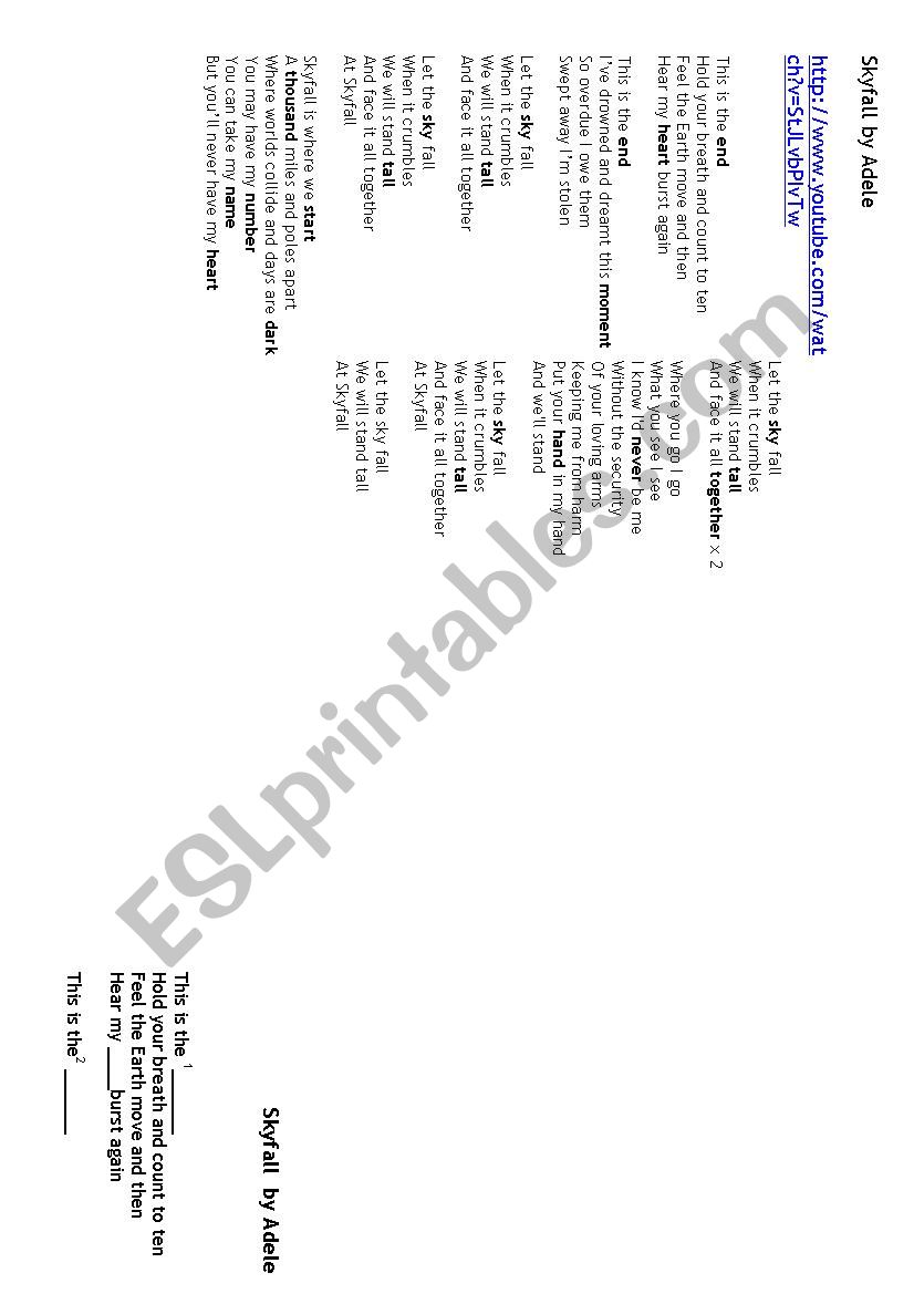 skyfall- song listening worksheet