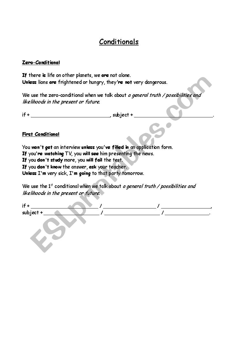 Conditionals worksheet