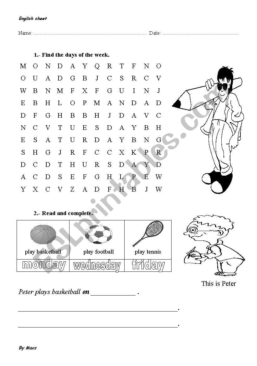 DAYS OF THE WEEK worksheet