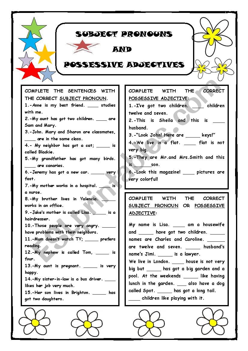 Subject Pronouns and Possessive Adjs.