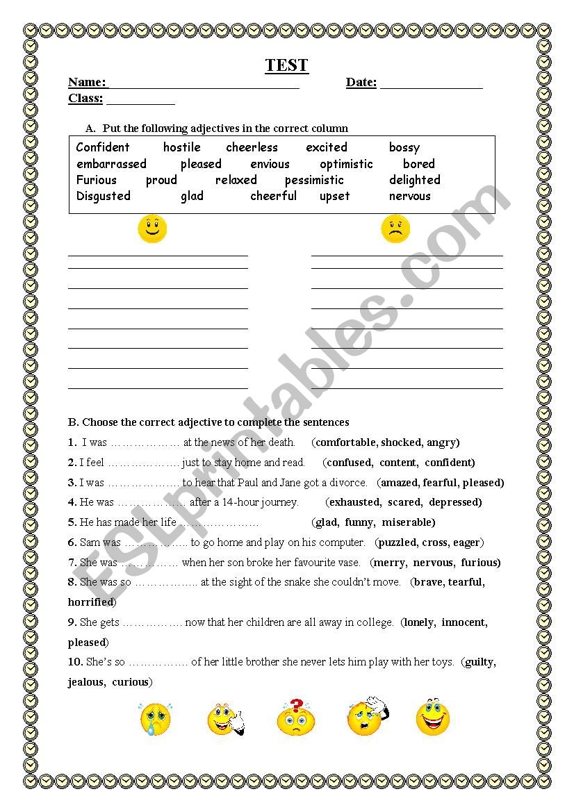 Test (Emotions) worksheet