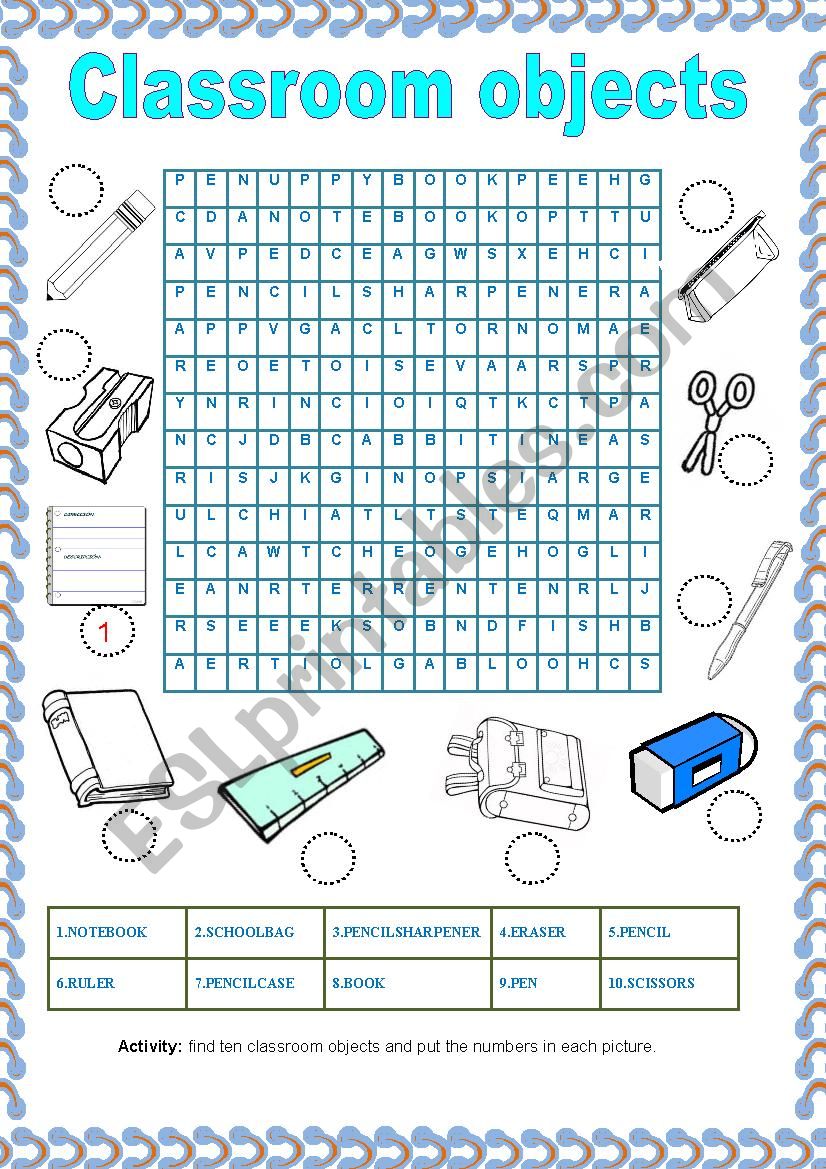 Classroom objects worksheet