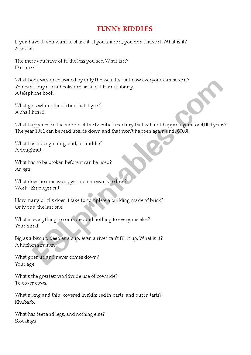 riddles worksheet