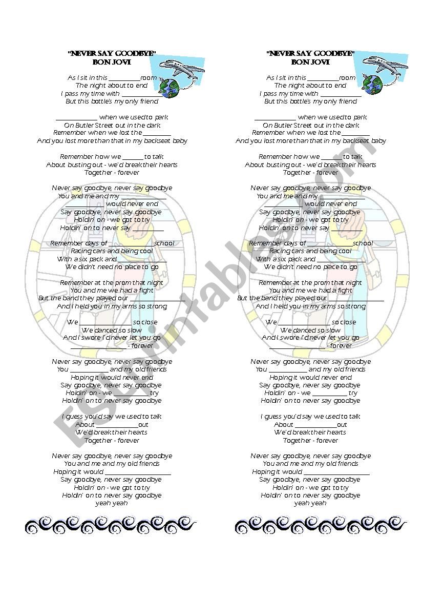 PRINTABLE SONG- NEVER SAY GOODBYE BON JOVI 