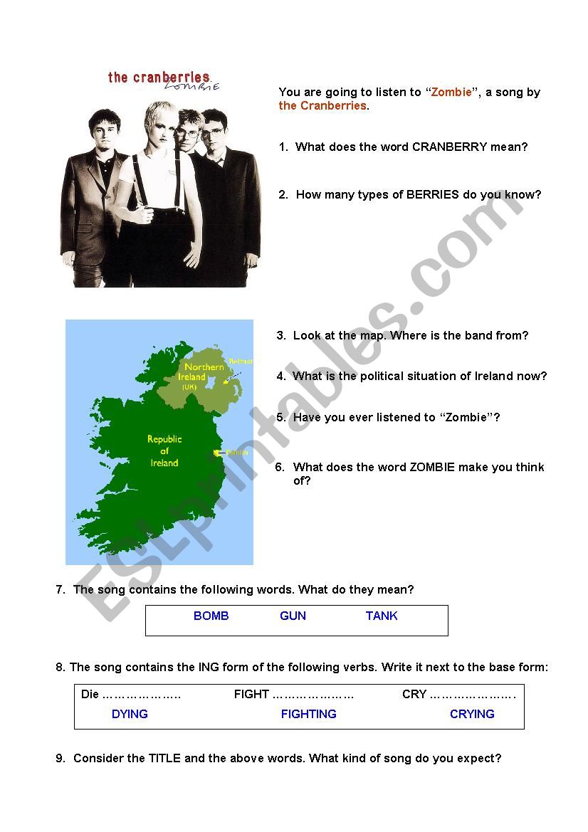 Zombie_ by The Cranberries worksheet
