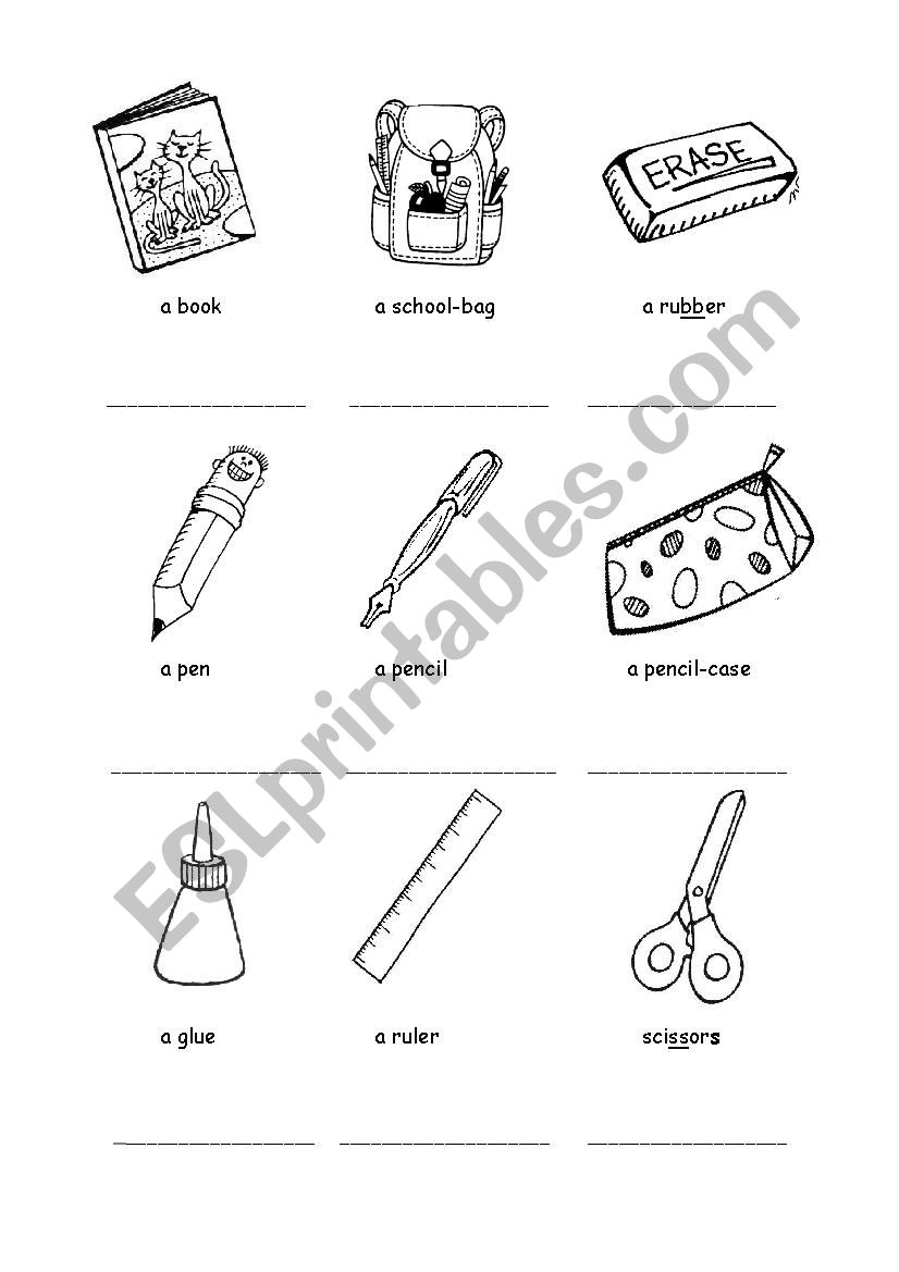 school objects worksheet