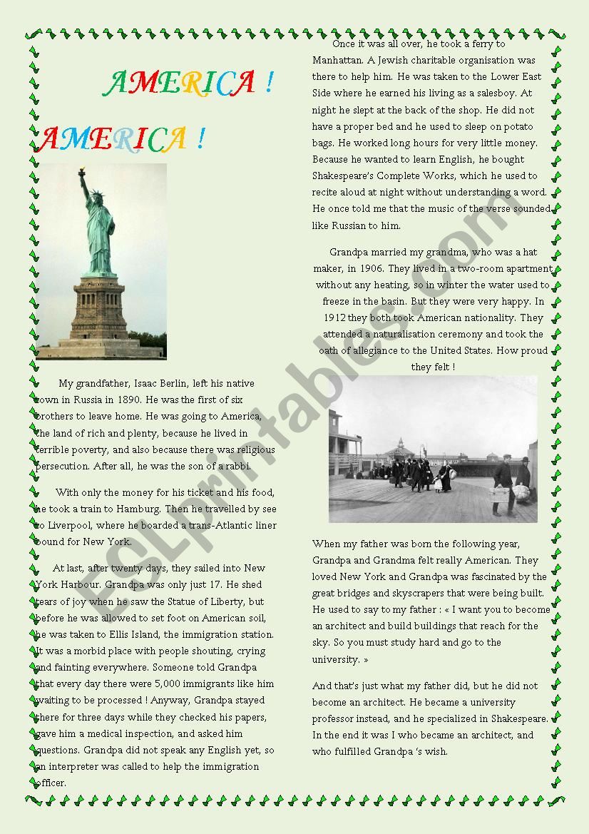 America! America! worksheet