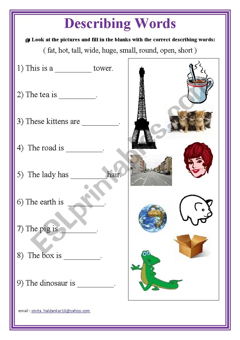 Describing Words worksheet