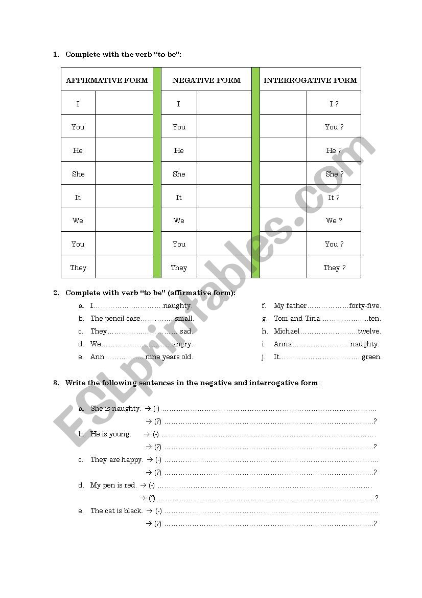 to be worksheet