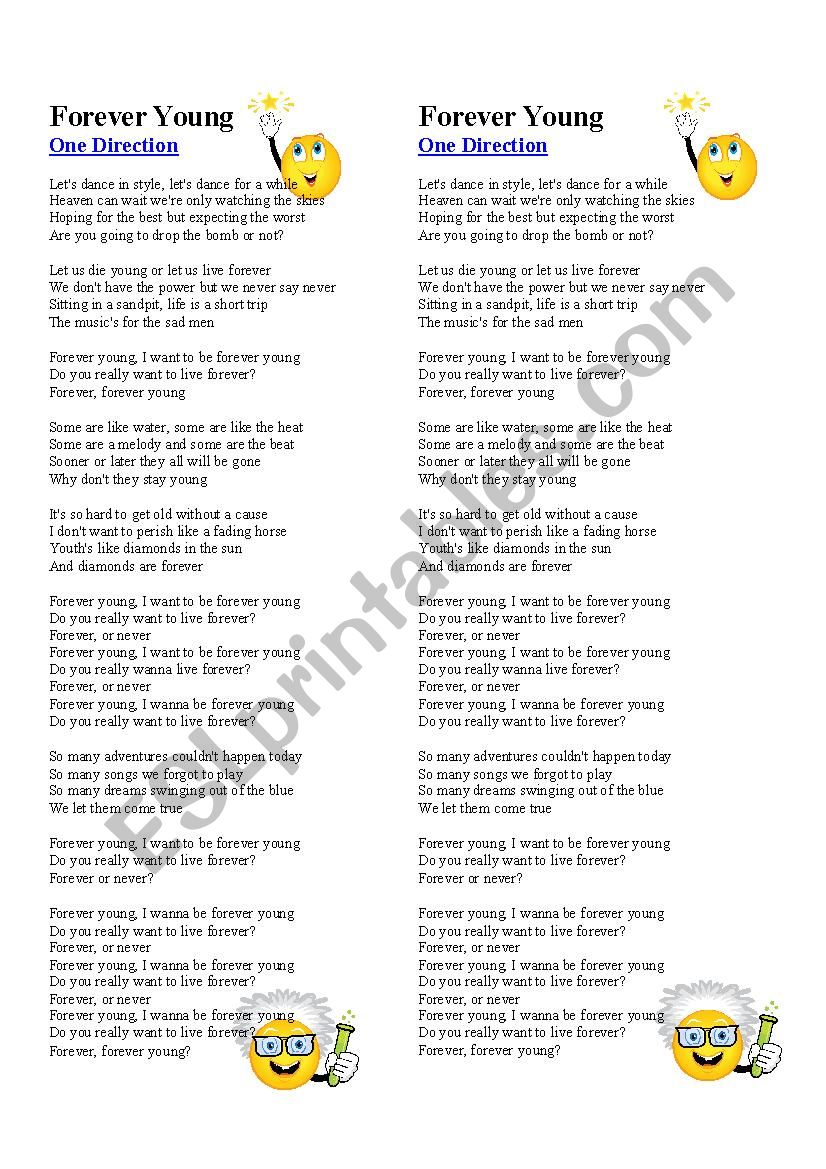 Forever Young (One Direction) worksheet