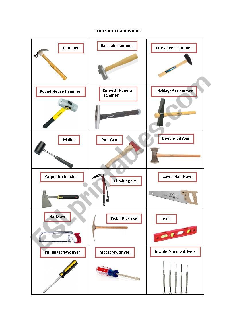 TOOLS AND HARDWARE 1 worksheet