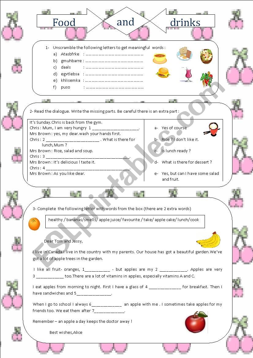 Food and drinks worksheet