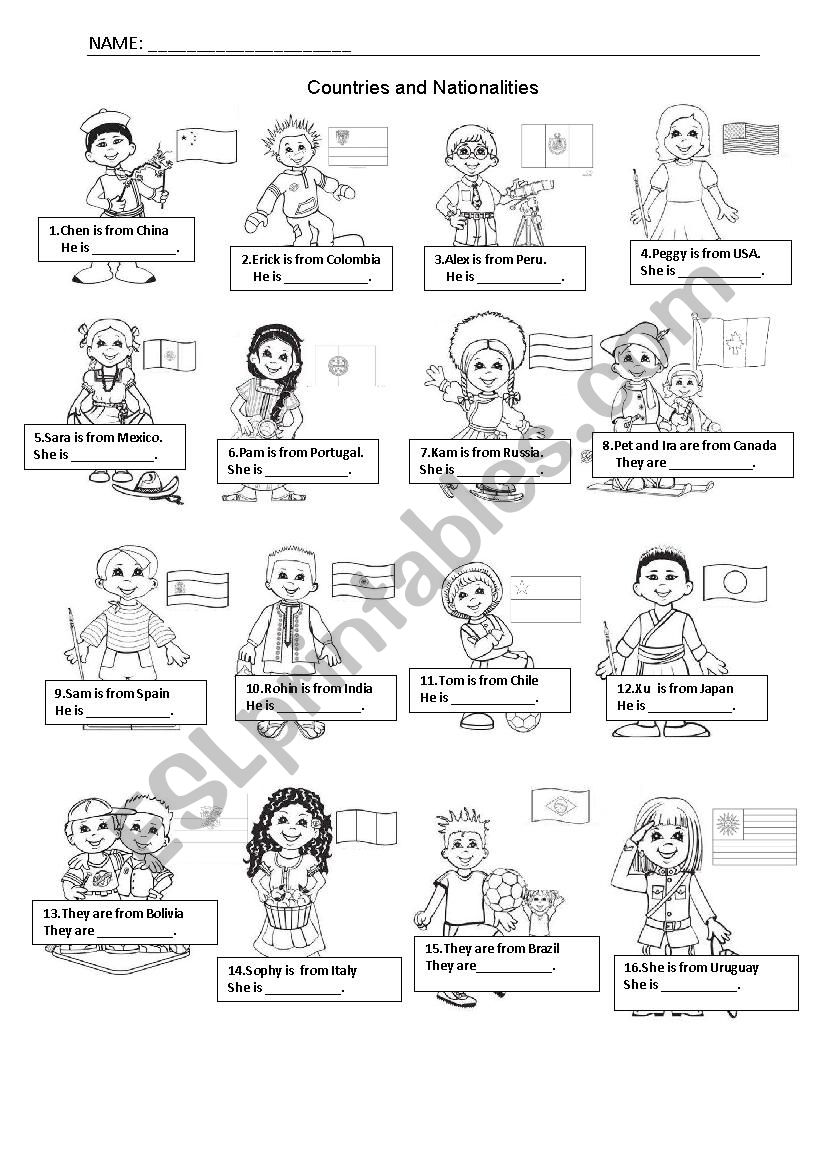 countries and nationalities worksheet