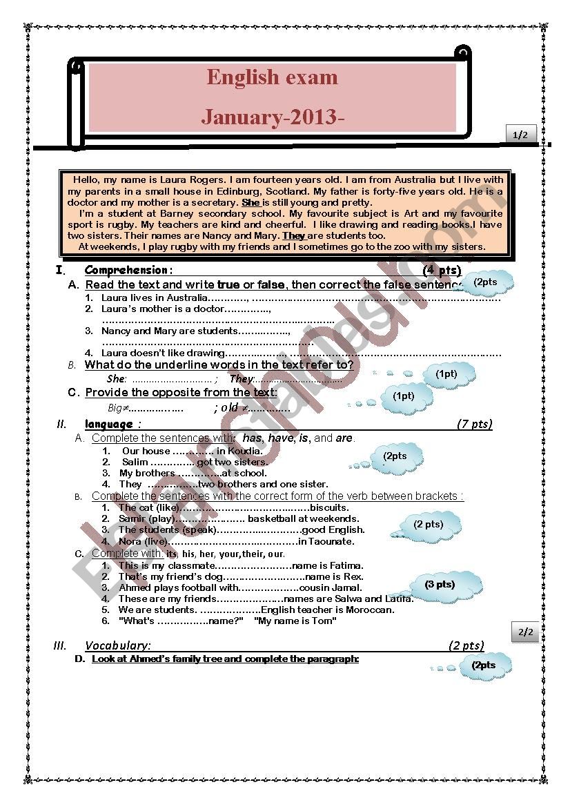 english exam  worksheet