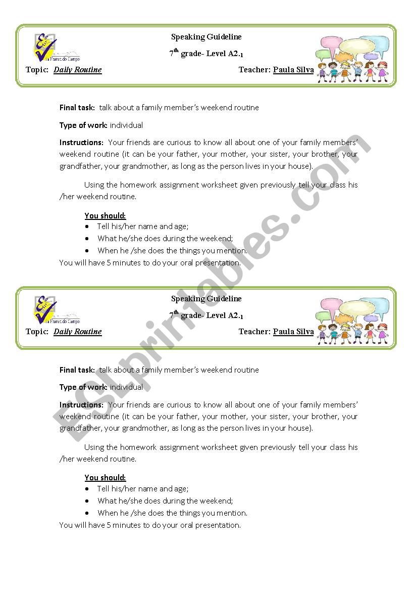 Oral presentation on daily routine