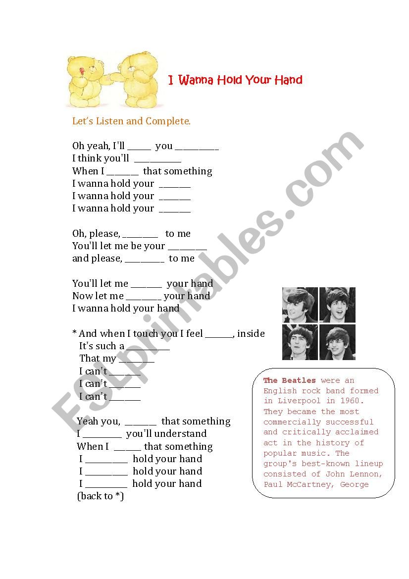 I  Wanna Hold Your Hand_Song worksheet