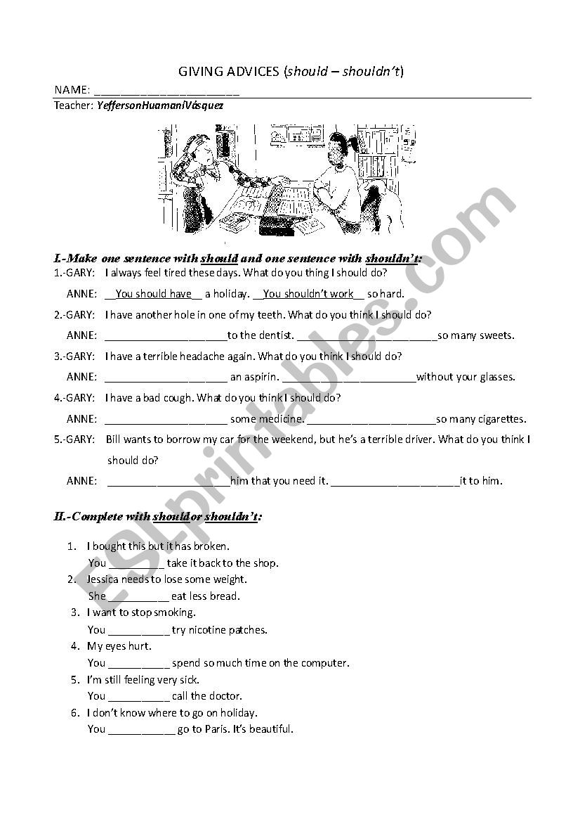 giving advice worksheet