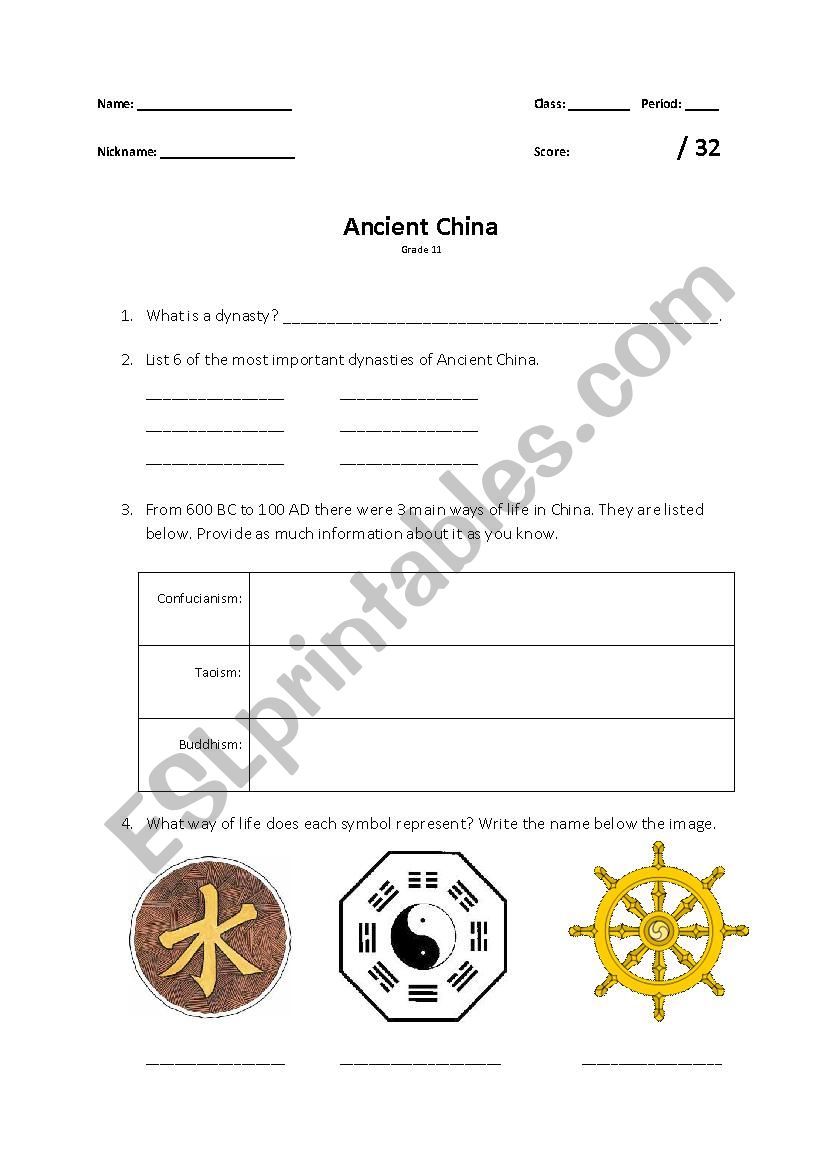 Test on Ancient Chinese History (1600 BC - AD 1297)